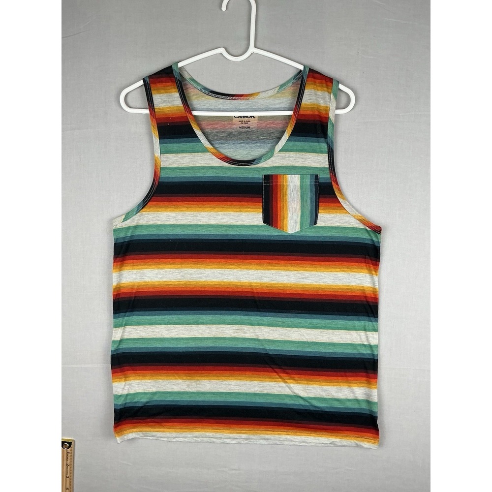 Carbon Mens Tank Top‎ Medium Multicolor Striped Pocket Sleeveless Casual